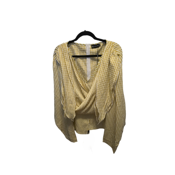 PrettyLittleThing Tops - 🆕️Pretty little things gingham print yellow/white long sleeve blouse sz 18